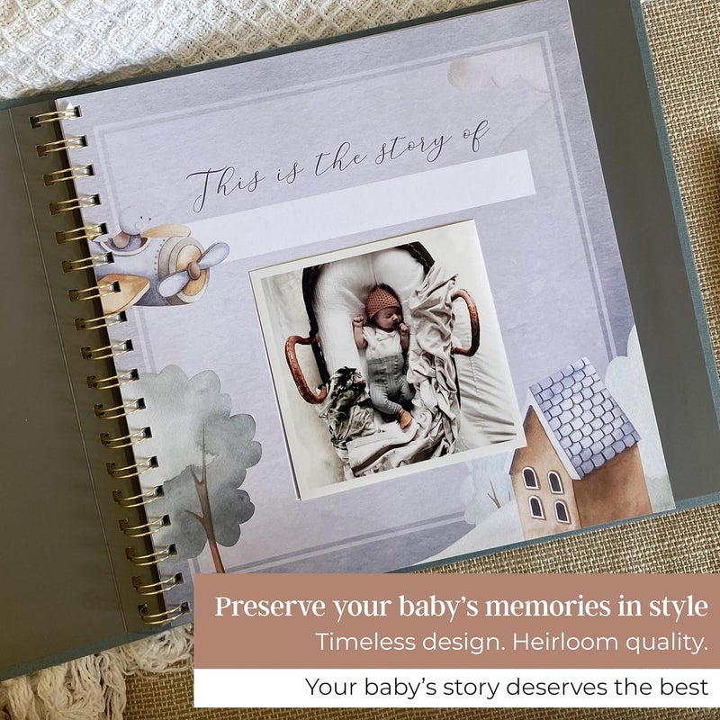 Peachly Baby Boy Memory Book - Baby Book for Boy - Baby First Year Keepsake Journal - Simple Scrapbook for Milestones - Finn (Blue) - Image 2